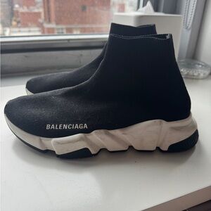 Balenciaga Black and White Knit Sneakers